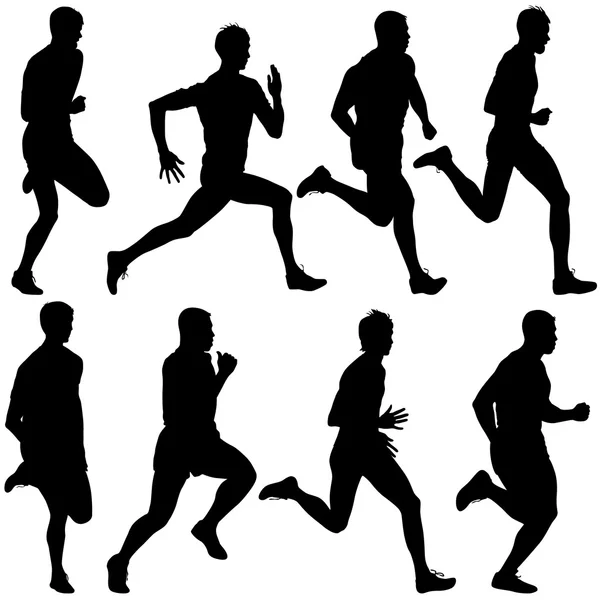 Set of silhouettes. Runners on sprint, men. vector illustration. — Stock Vector