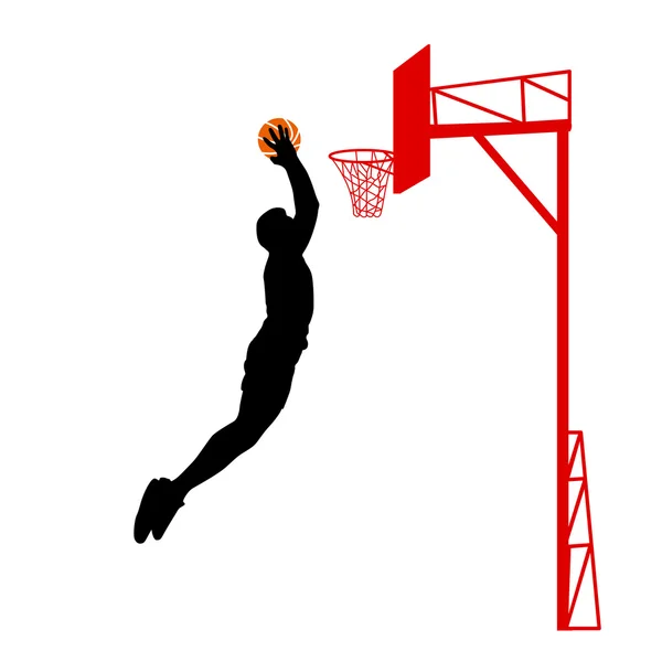 Czarne sylwetki ludzi gry w koszykówkę na biały deseń — Wektor stockowy