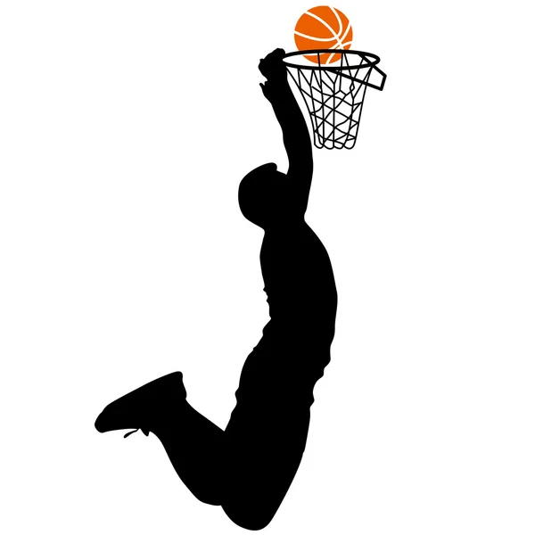 Silhouettes noires d'hommes jouant au basket sur un fond blanc — Image vectorielle