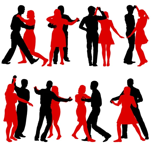 Svarta siluetter Dancing på vit bakgrund. Vector illustrati — Stock vektor