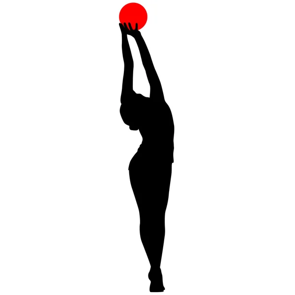 Silhuett flicka gymnast med bollen. Vektorillustration — Stock vektor