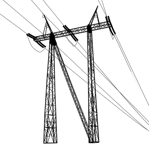 Silhouette di linee elettriche ad alta tensione. Illatio vettoriale — Vettoriale Stock