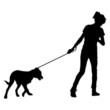 İnsan ve köpek siluet. Vektör