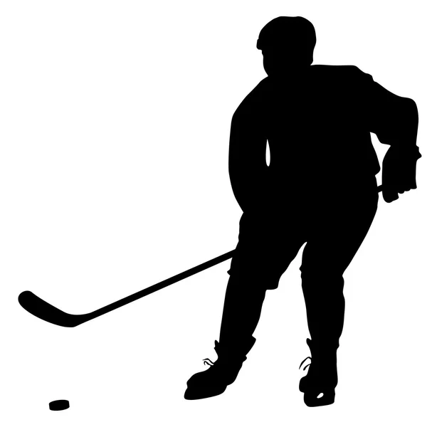 Silhouette du joueur de hockey. Isolé sur blanc. Illustrtra vectoriel — Image vectorielle