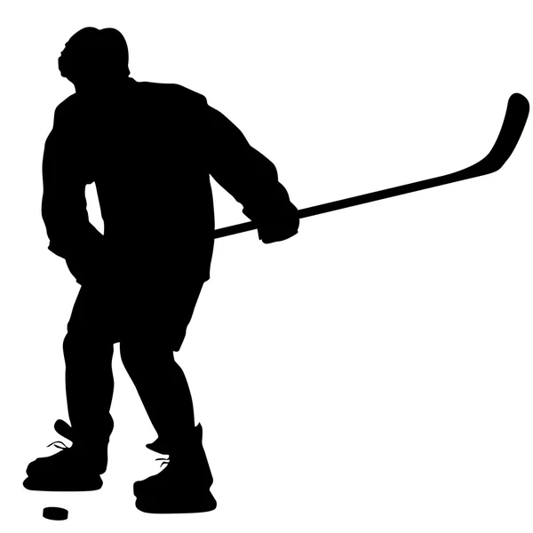 Silhouette du joueur de hockey. Isolé sur blanc. Illustrtra vectoriel — Image vectorielle