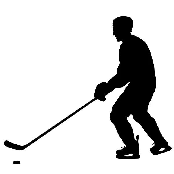 Silhouet van hockeyspeler. Geïsoleerd op wit. Vector illustra — Stockvector
