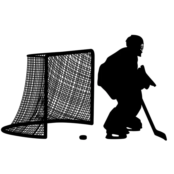 Silhouette of hockey goalkeeper on white - Stock Illustration