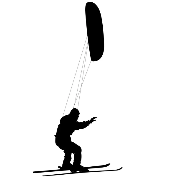 Men ski kiting on a frozen lake.  Vector — Stock Vector