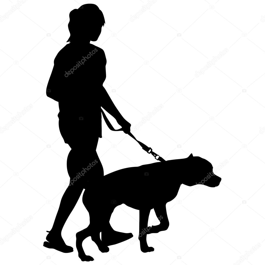 Silhouette of people and dog. Vector