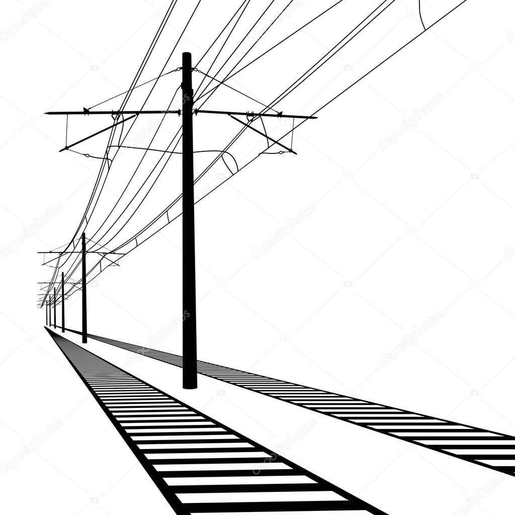 Railroad overhead lines. Contact wire. Vector