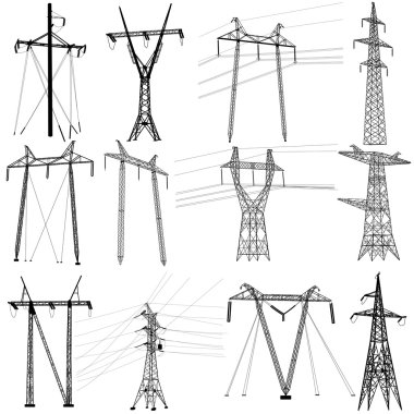Set electricity transmission power lines. Vector illustration clipart