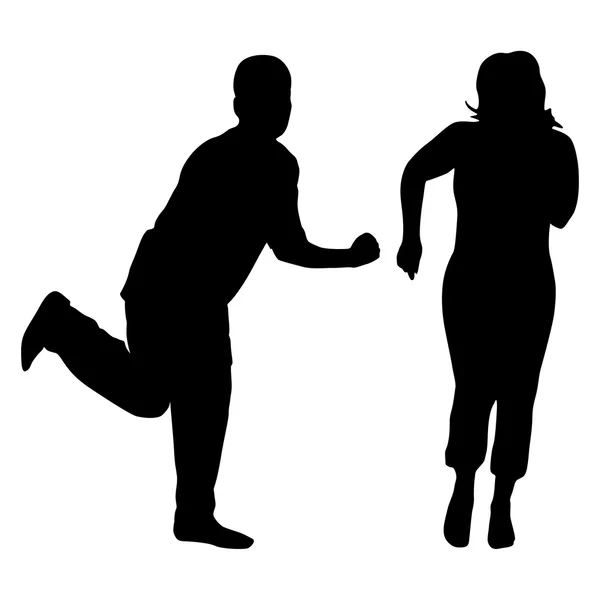Silhouette di uomini e donne danzanti. Illustrazione vettoriale — Vettoriale Stock