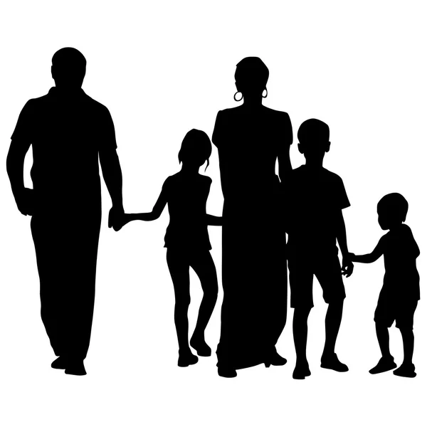 Siluetas negras Familia sobre fondo blanco. Ilustración del vector — Vector de stock