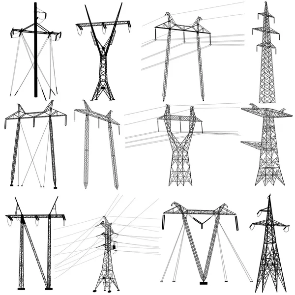 Impostare linee elettriche di trasmissione. Illustrazione vettoriale — Vettoriale Stock