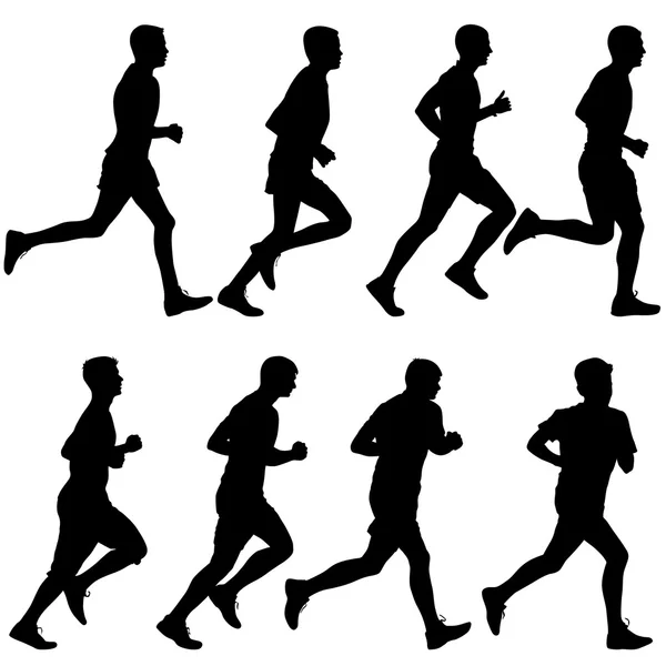 Set of silhouettes. Runners on sprint, men. vector illustration. Stock Illustration