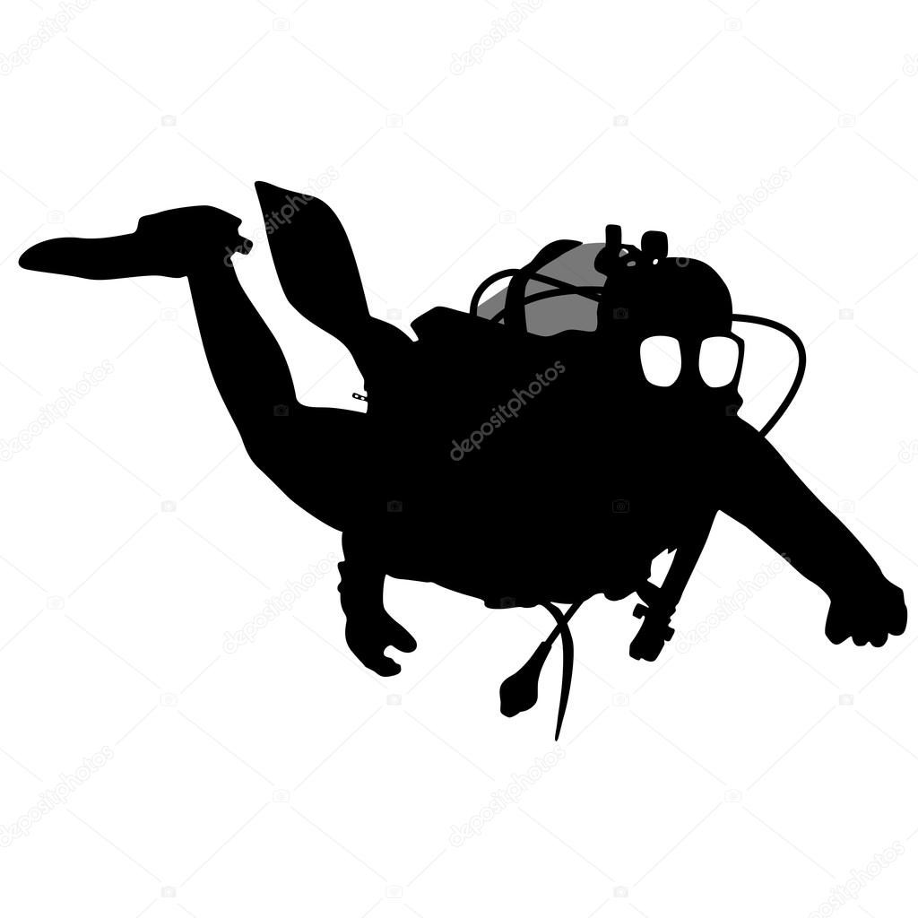 Black silhouette scuba divers. Vector illustration. Stock Vector by ...