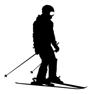 Dağ kayakçısı yamaçtan hızla iniyor. Vektör spor silueti.