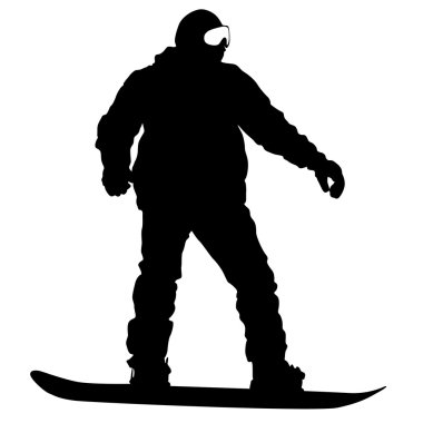 Siyah beyaz arka plan üzerinde snowboard siluetleri. Vektör Hüseyin
