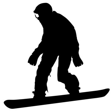 Siyah beyaz arka plan üzerinde snowboard siluetleri. Vektör Hüseyin