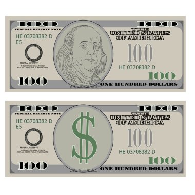 Yüz dolarlık banknotlar. Vektör illüstrasyonu.