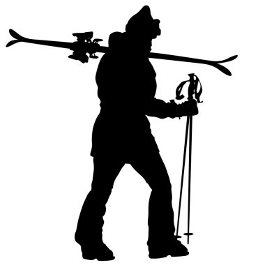 Dağ kayakçısı yamaçtan hızla iniyor. Vektör spor silueti.