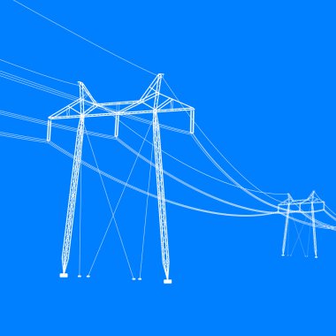 Yüksek voltajlı elektrik hatlarının silueti. Vektör illüstrasyonu.