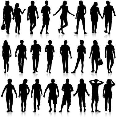 güzel siyah siluetler adamın ve kadının üzerinde beyaz backgrou