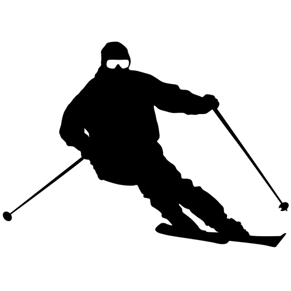 Mountain skier  speeding down slope. Vector sport silhouette. — Stock Vector