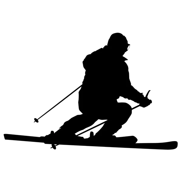 Esquiador de montaña corriendo cuesta abajo. Silueta deportiva vectorial. — Vector de stock