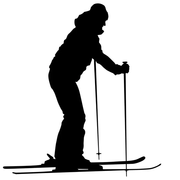 Esquiador de montanha acelerando declive abaixo. Sílhueta desportiva vetorial. —  Vetores de Stock
