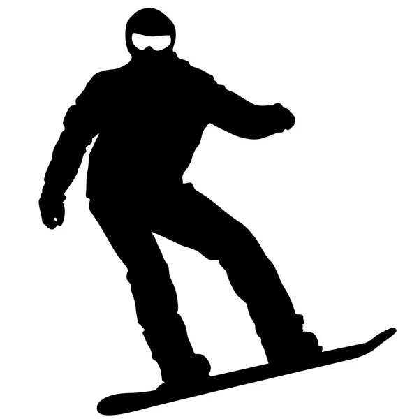 Siyah beyaz arka plan üzerinde snowboard siluetleri. Vektör Hüseyin — Stok Vektör