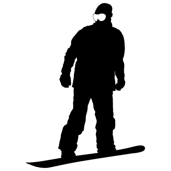 Silhuetas pretas snowboarders no fundo branco. Vector illu — Vetor de Stock