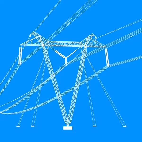 Silhouette di linee elettriche ad alta tensione. Illustrazione vettoriale. — Vettoriale Stock