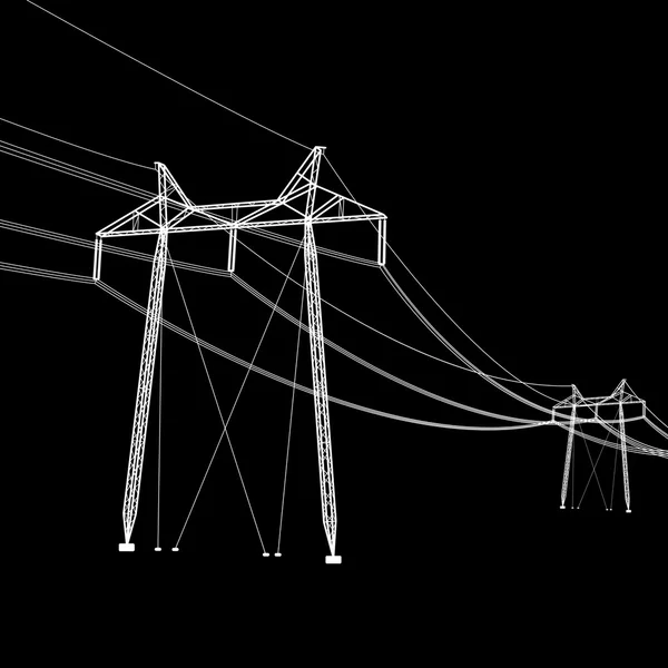 Yüksek voltajlı elektrik hatlarının silueti. Vektör illüstrasyonu. — Stok Vektör