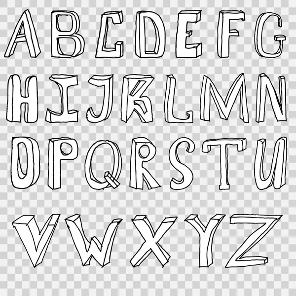 Illustrazione vettoriale dell'alfabeto di disegno della mano impostata in inchiostro nero — Vettoriale Stock