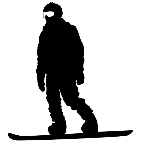 Fekete sziluettek snowboardosok fehér háttér. Vektor illu — Stock Vector