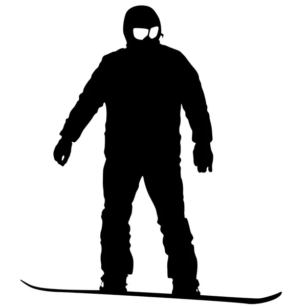 Silhuetas pretas snowboarders no fundo branco. Vector illu — Vetor de Stock