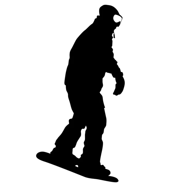 Silhuetas pretas snowboarders no fundo branco. Vector illu — Vetor de Stock