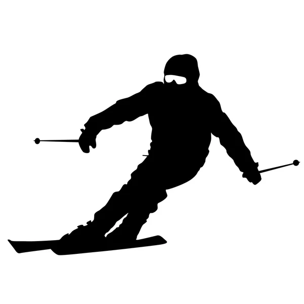 Le skieur de montagne descend la pente à toute vitesse. Silhouette sport vectorielle. — Image vectorielle