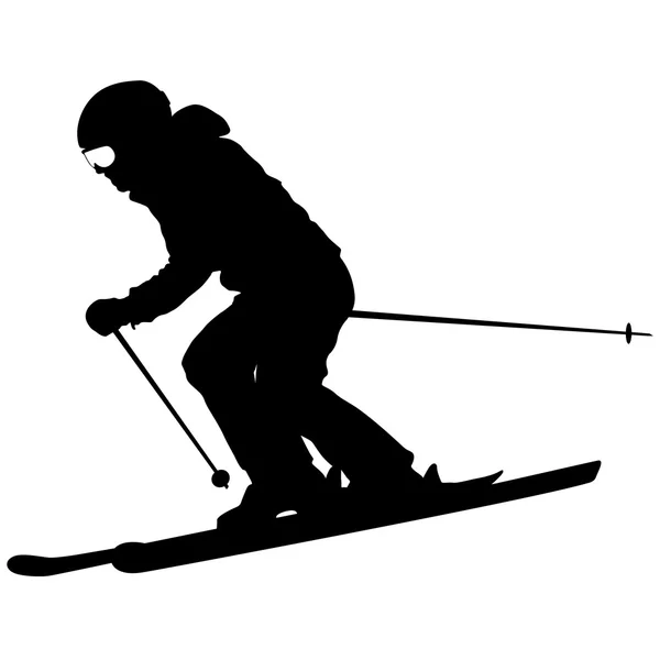 Esquiador de montanha acelerando declive abaixo. Sílhueta desportiva vetorial. — Vetor de Stock