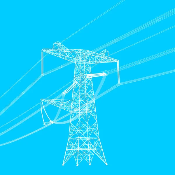 Silhouette of high voltage power lines. Vector  illustration — Stock Vector