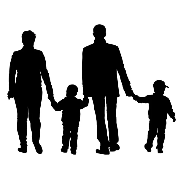 Fekete sziluettek család fehér háttér. Vektoros illustratio — Stock Vector