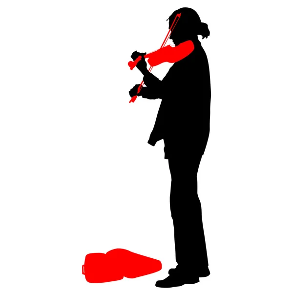Violinista de rua silhueta em fundo branco. Vector illustra —  Vetores de Stock