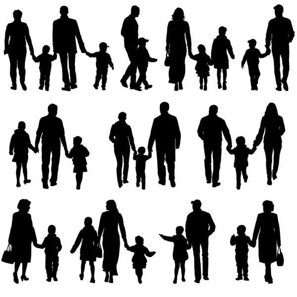 Fekete sziluettek család fehér háttér. Vektoros illustratio — Stock Vector
