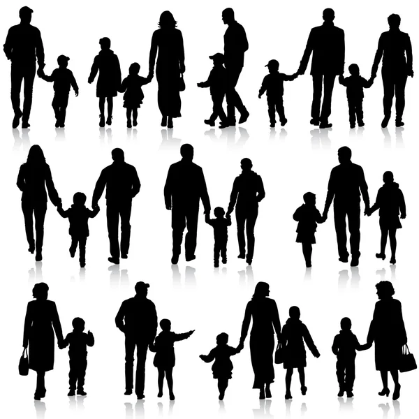 Silhuetas pretas Família sobre fundo branco. Vector illustratio —  Vetores de Stock