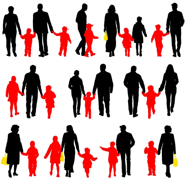 Siluetas negras Familia sobre fondo blanco. Ilustración del vector — Vector de stock