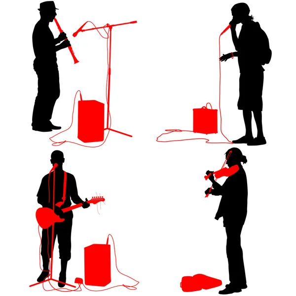 Establecer siluetas músicos tocando instrumentos musicales. Vector — Vector de stock