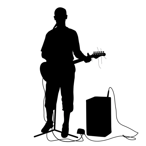 Musicista di silhouette suona la chitarra. Illustrazione vettoriale . — Vettoriale Stock