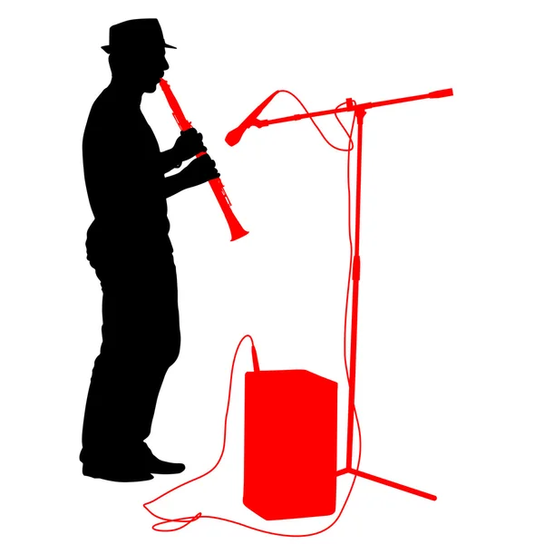 Musicista di silhouette suona il clarinetto. Illustrazione vettoriale. — Vettoriale Stock