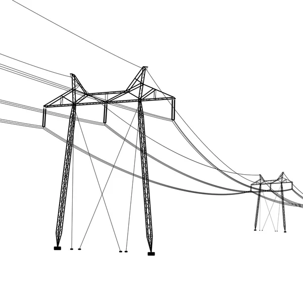 Silhouette di linee elettriche ad alta tensione. Illustrazione vettoriale. — Vettoriale Stock
